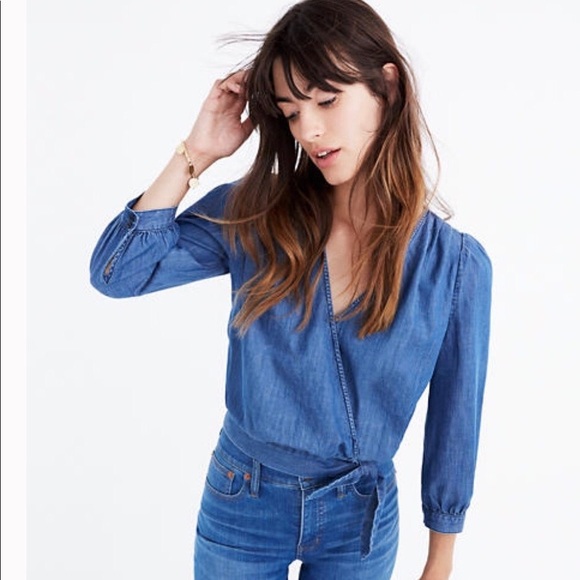 Madewell Tops - Madewell Denim Blue Wrap Top - Size Small